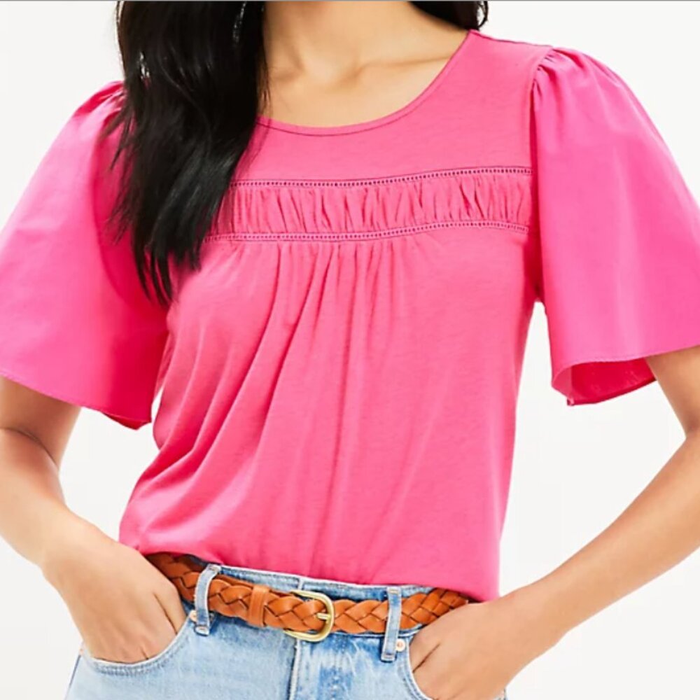 NWT LOFT Cutout Flare Sleeve Mixed Media Top